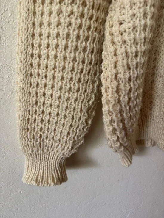 Vtg Gaeltarra Handcrafted Ireland Cable-Knit Crewneck Fisherman Sweater Cream 42 - Picture 8 of 10